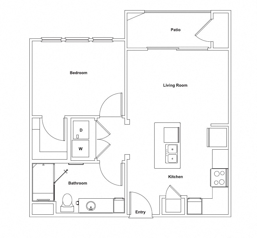 Floor plan for 1 bed, 1 bath, 620 sqft